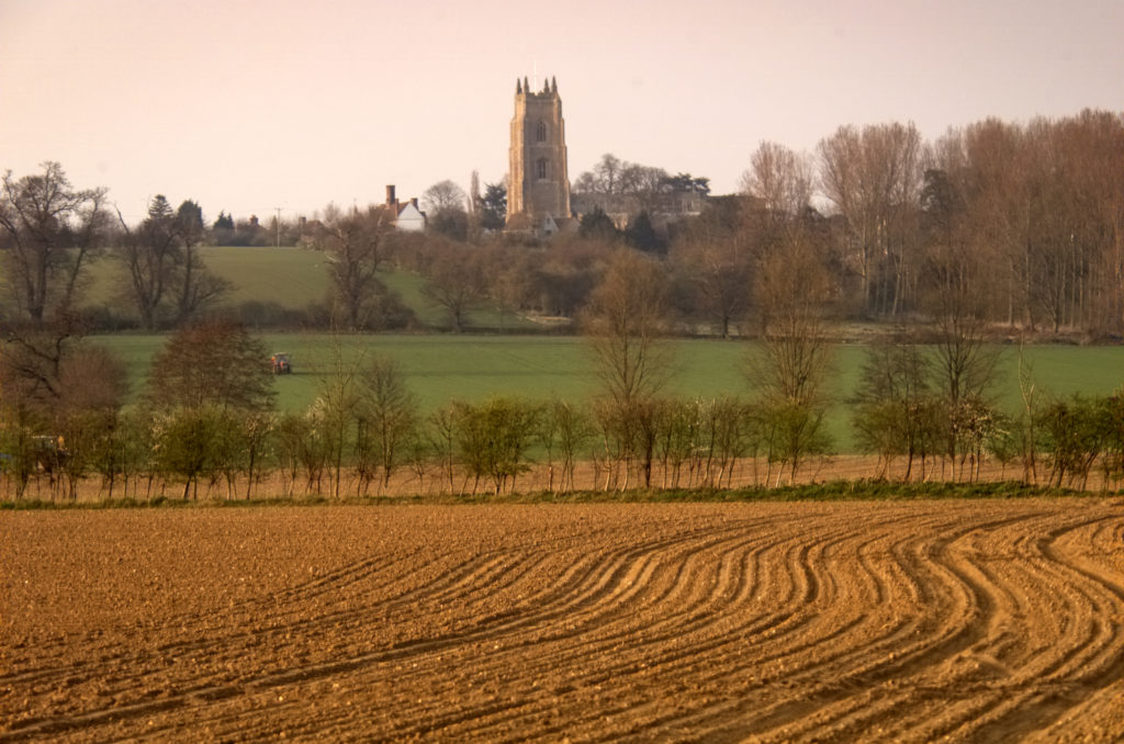 Church seen from some fields