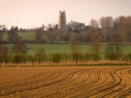 Church seen from some fields